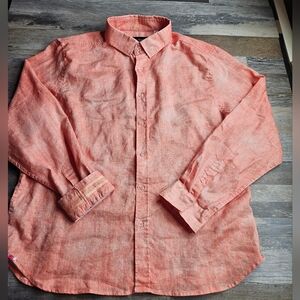 Robert Graham Modern Americana Tailored Fit 3XL Linen Blend Orange Button Down